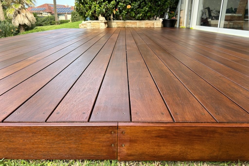 Close up of Merbau timber which has been brush sanded and stained in the Northern Beaches of Sydney